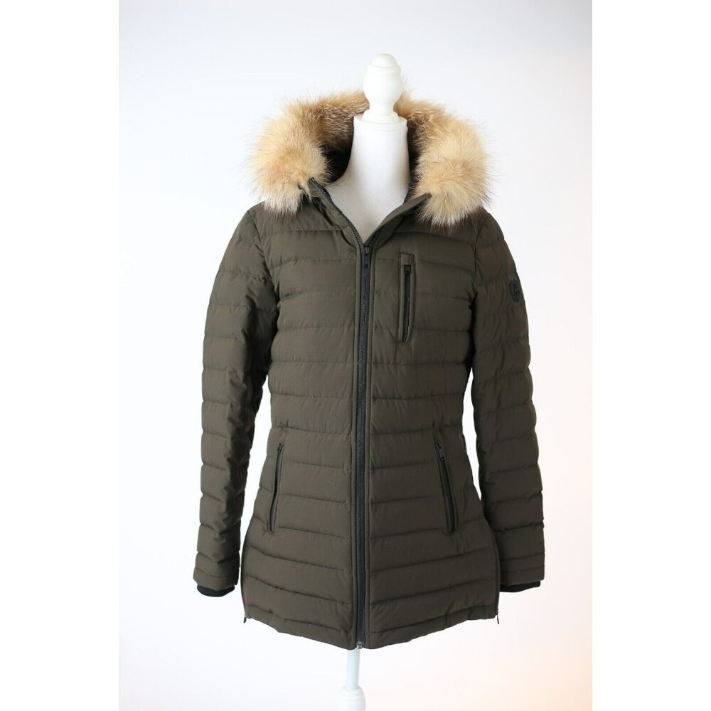 Moose Knuckles Women's Fox Fur Trim Down Parka Olive Green SZ M